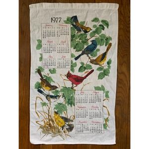 Vintage 1977 Calendar Kitchen Towel 25" x 15"  Birds